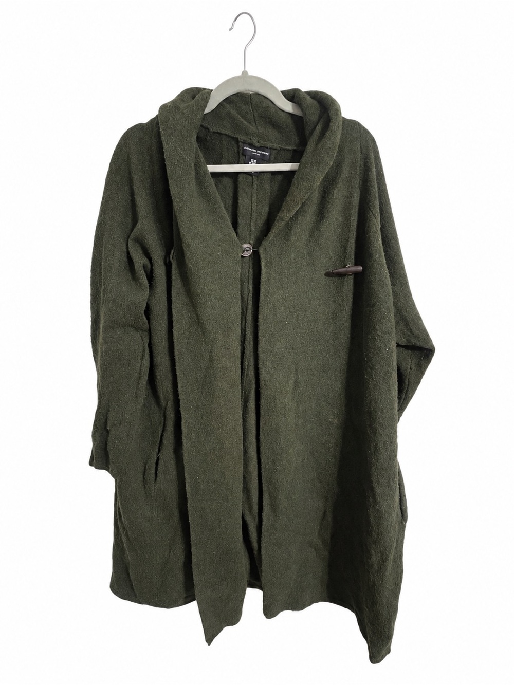 Adrienne Vittadini 2X Olive Green Wool Yak Hair Hooded Cardigan Coat Sweater